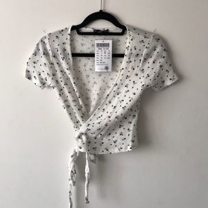 Wrap Tie Short Sleeve Crop Top Brandy Melville